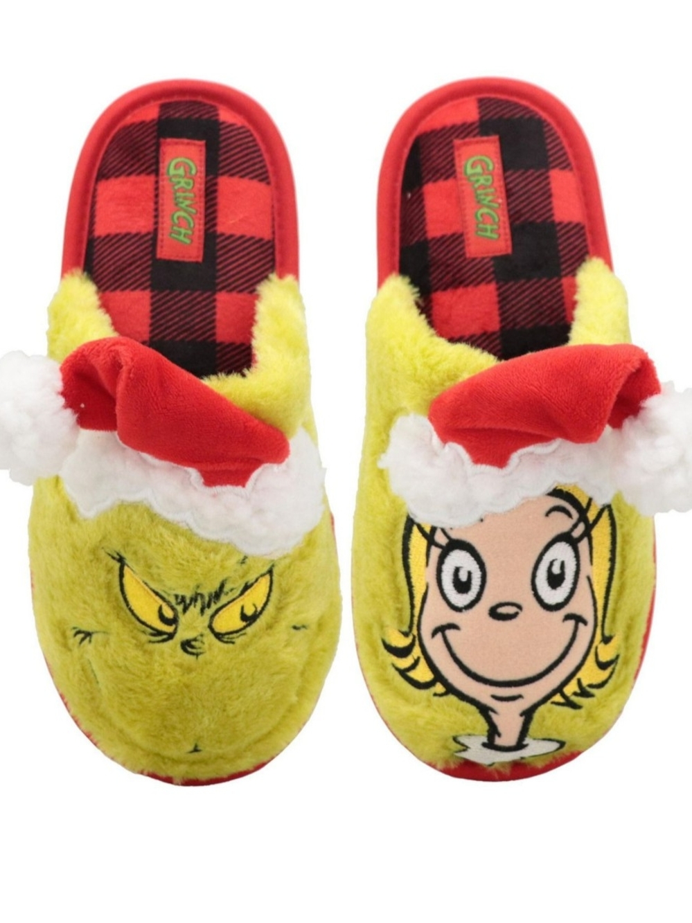 Grinch Girl Slippers with Santa Hat